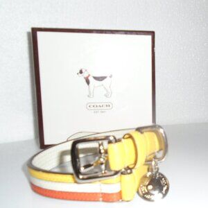 NEW VINTAGE Y2K COACH LEATHER YELLOW WHITE ORANGE STRIPED DOG PET COLLAR 60407 M